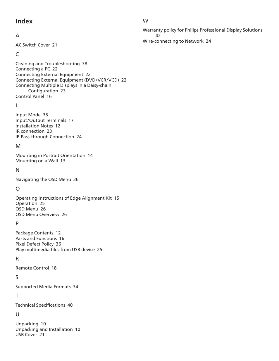 Index | Philips P-Line 43" UHD 4K Digital Signage Display User Manual | Page 46 / 47