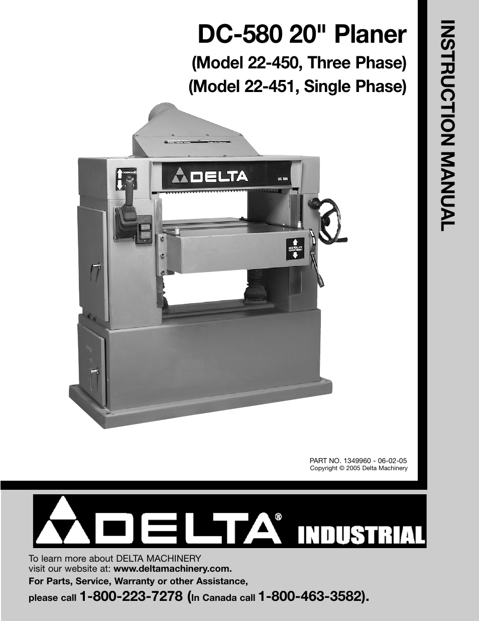 Delta DC-580 20" PLANER 22-450 User Manual | 24 pages