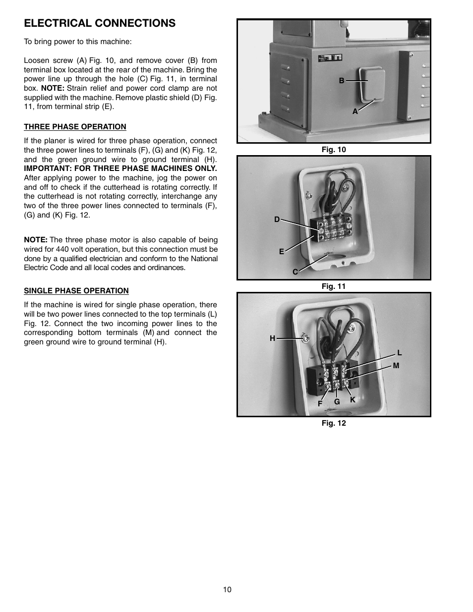 Electrical connections | Delta DC-580 20" PLANER 22-450 User Manual | Page 10 / 24