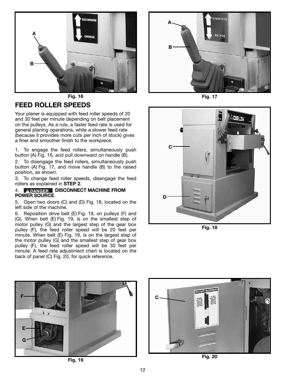 Feed roller speeds | Delta DC-580 20" PLANER 22-450 User Manual | Page 12 / 24