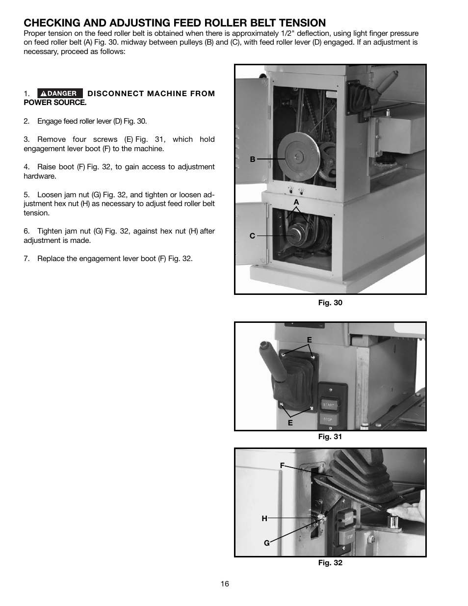 Checking and adjusting feed roller belt tension | Delta DC-580 20" PLANER 22-450 User Manual | Page 16 / 24