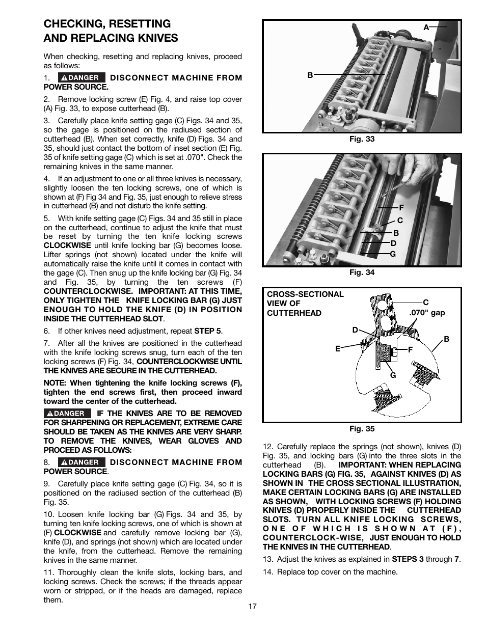 Checking, resetting and replacing knives | Delta DC-580 20" PLANER 22-450 User Manual | Page 17 / 24