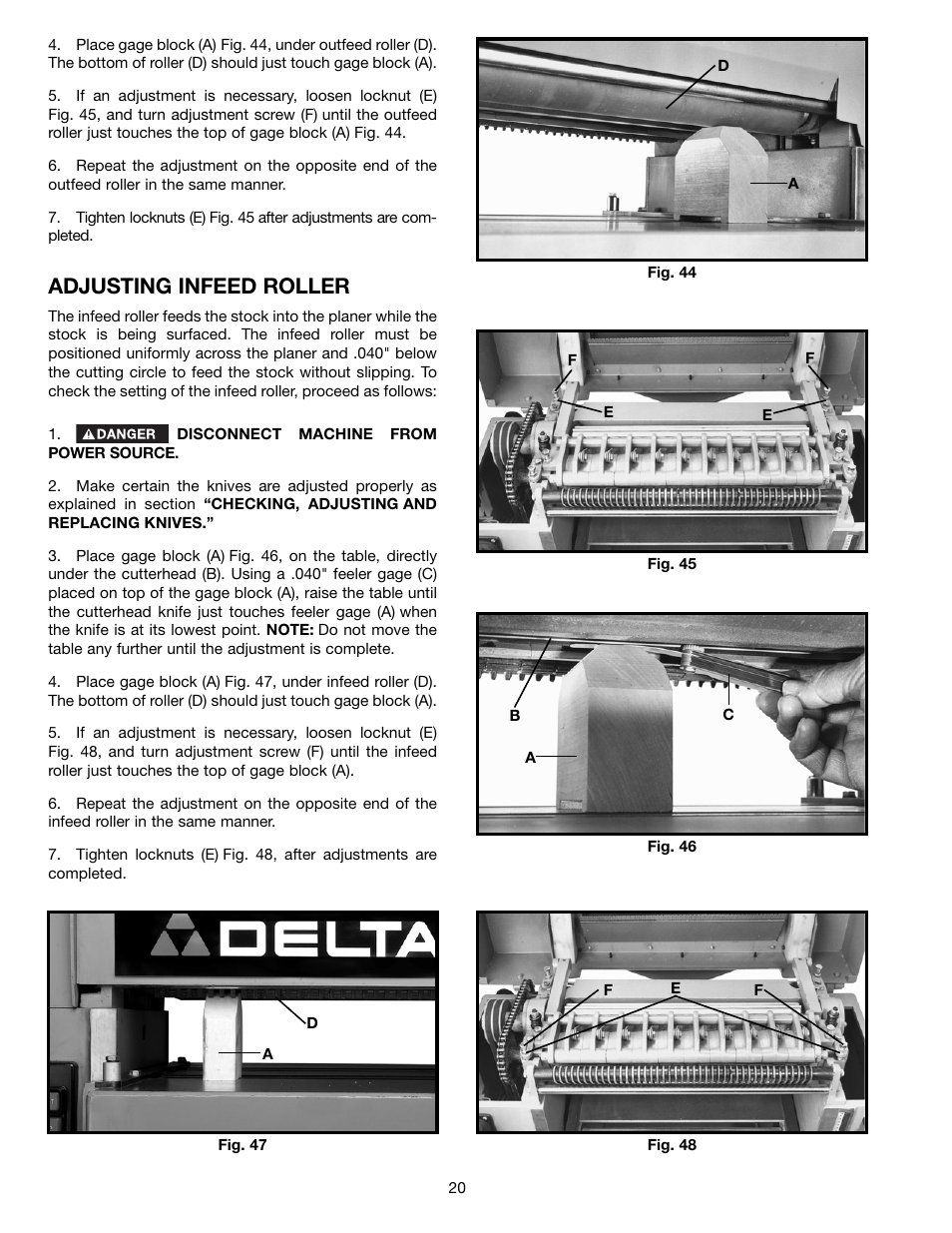 Adjusting infeed roller | Delta DC-580 20" PLANER 22-450 User Manual | Page 20 / 24