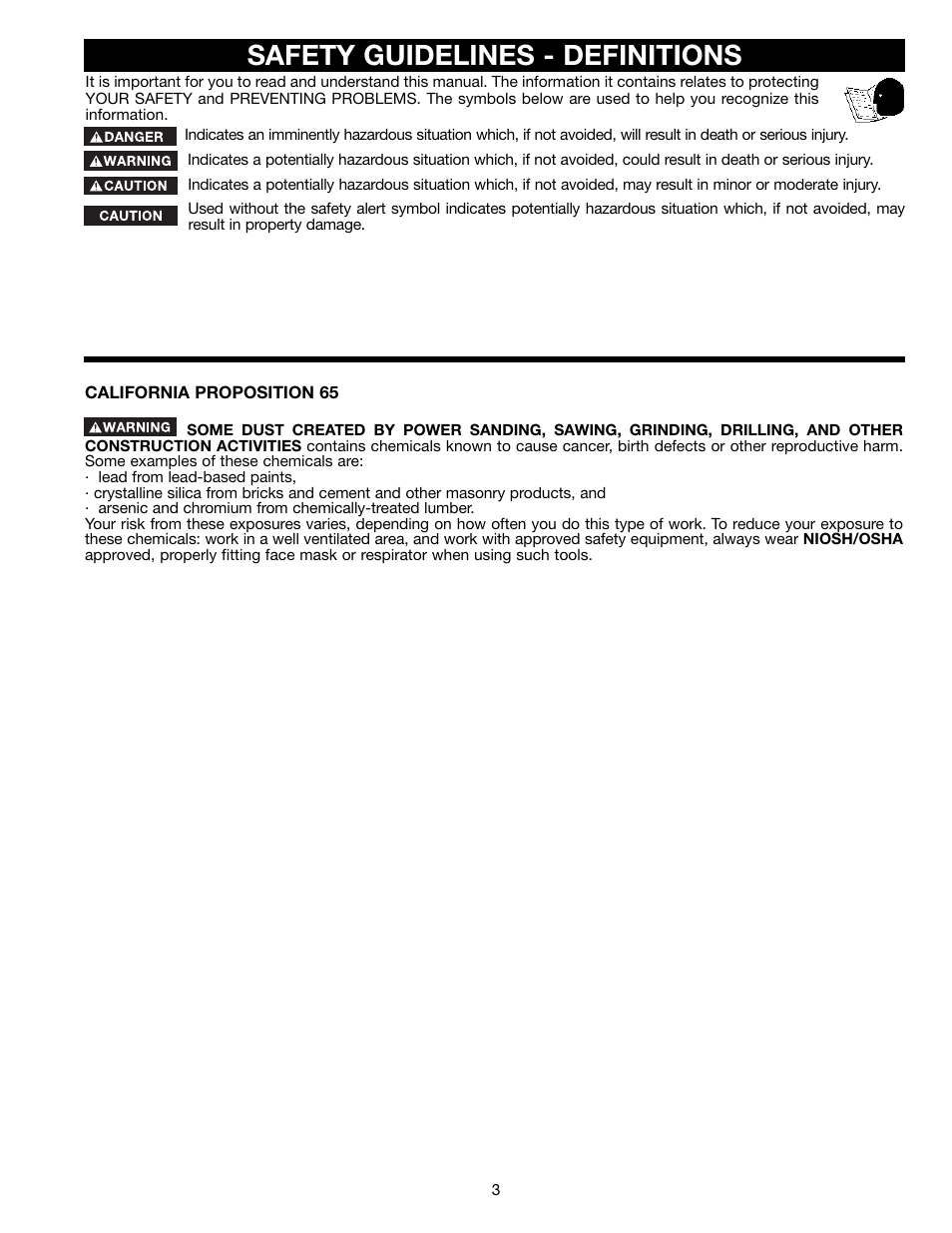 Safety guidelines - definitions | Delta DC-580 20" PLANER 22-450 User Manual | Page 3 / 24