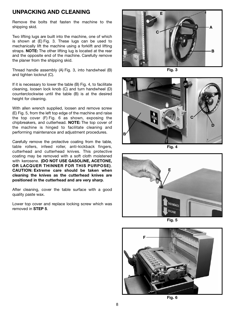 Unpacking and cleaning | Delta DC-580 20" PLANER 22-450 User Manual | Page 8 / 24