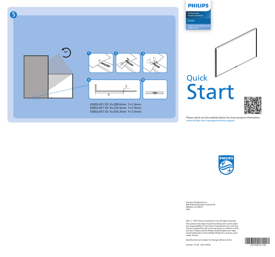 Start, Quick | Philips D-Line 50BDL4511D/00 50" UHD 4K Commercial Monitor User Manual | Page 2 / 2