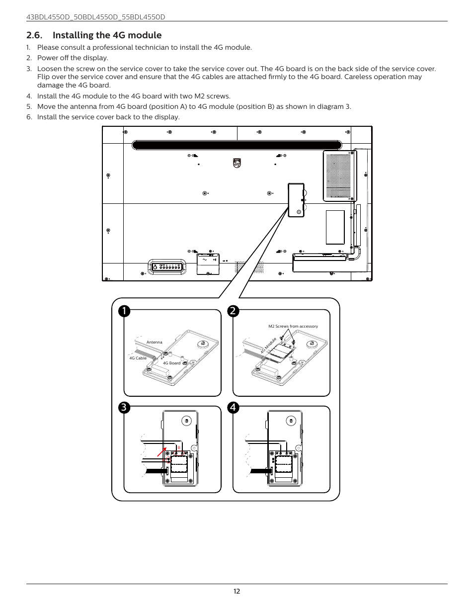 Installing the 4g module | Philips D-Line 55BDL4550D 55" 4K UHD Digital Signage Display User Manual | Page 24 / 71