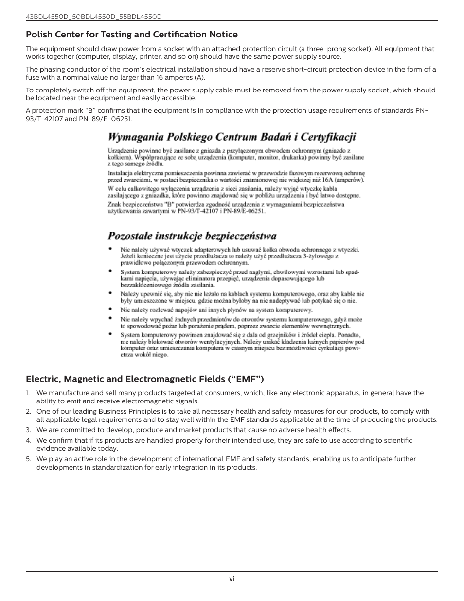 Polish center for testing and certification notice | Philips D-Line 55BDL4550D 55" 4K UHD Digital Signage Display User Manual | Page 6 / 71