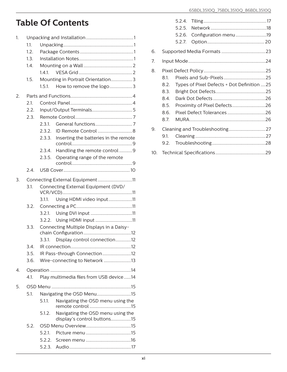 Philips Q-Line 86BDL3510Q 86" 4K Digital Signage Display User Manual | Page 11 / 42