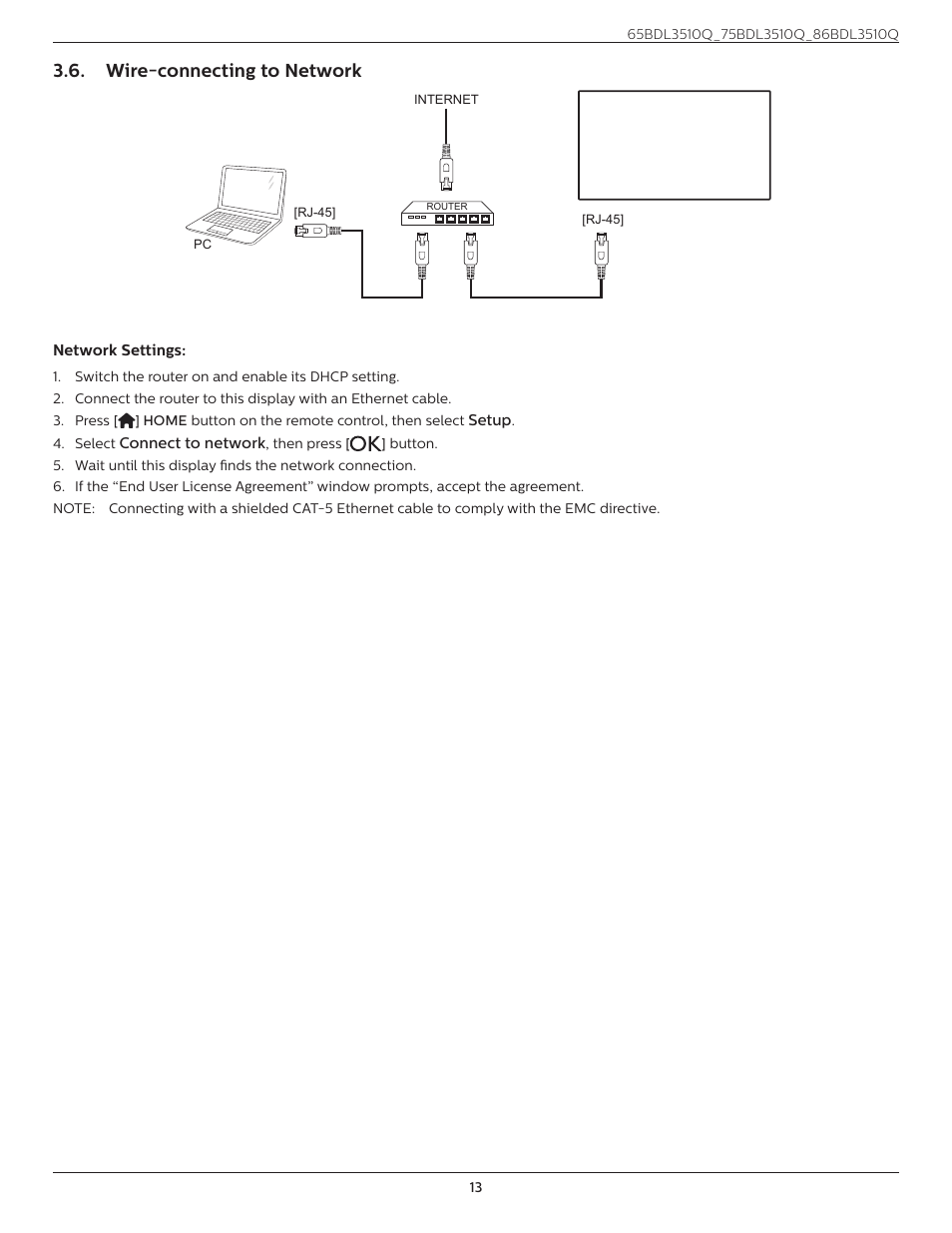 Wire-connecting to network | Philips Q-Line 86BDL3510Q 86" 4K Digital Signage Display User Manual | Page 24 / 42