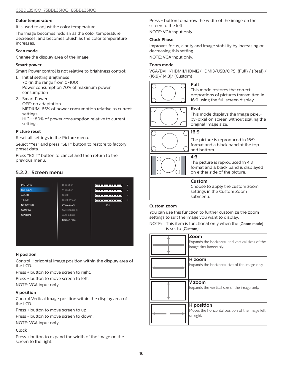 Screen menu | Philips Q-Line 86BDL3510Q 86" 4K Digital Signage Display User Manual | Page 27 / 42