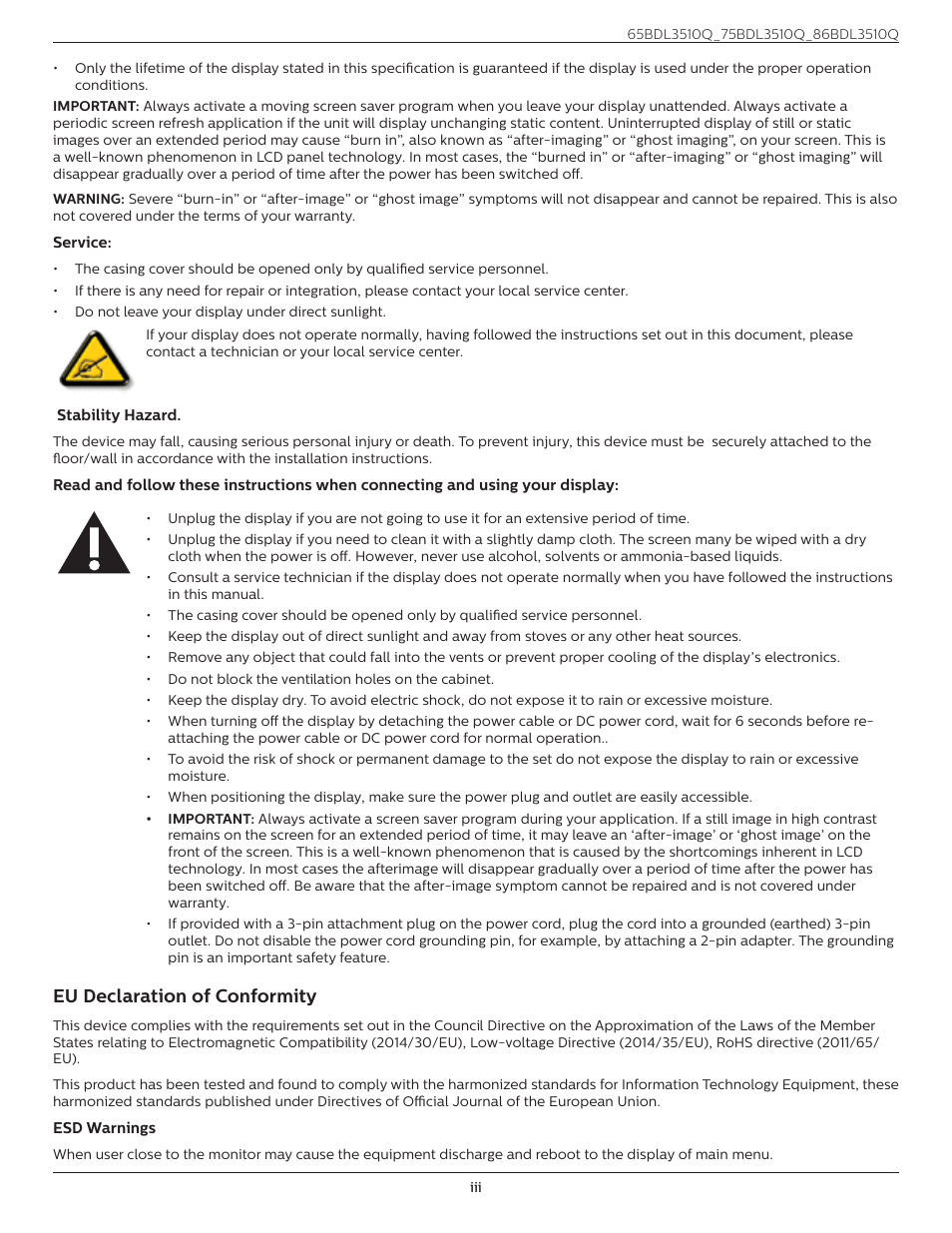 Eu declaration of conformity | Philips Q-Line 86BDL3510Q 86" 4K Digital Signage Display User Manual | Page 3 / 42