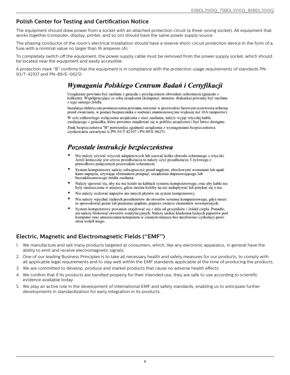 Polish center for testing and certification notice | Philips Q-Line 86BDL3510Q 86" 4K Digital Signage Display User Manual | Page 5 / 42