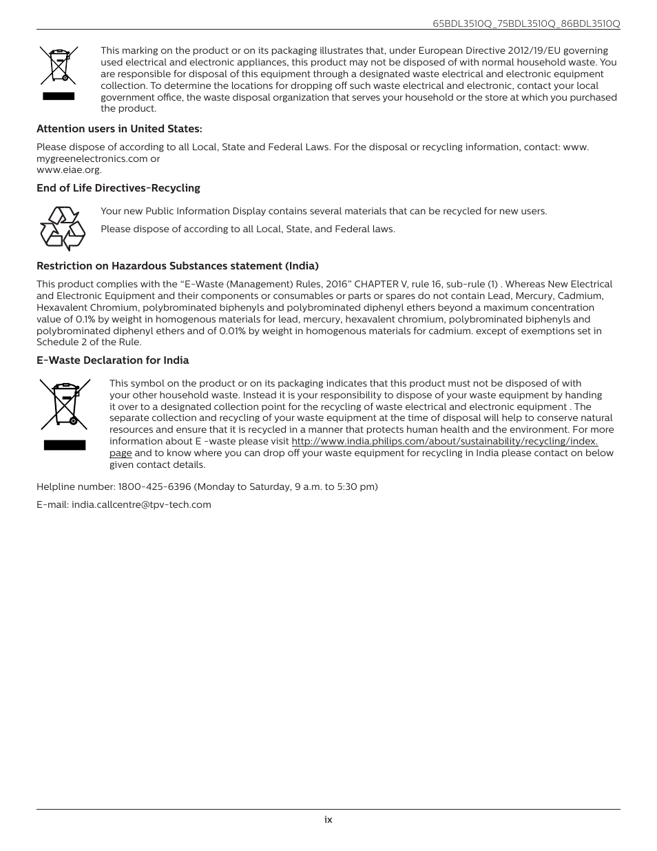 Philips Q-Line 86BDL3510Q 86" 4K Digital Signage Display User Manual | Page 9 / 42