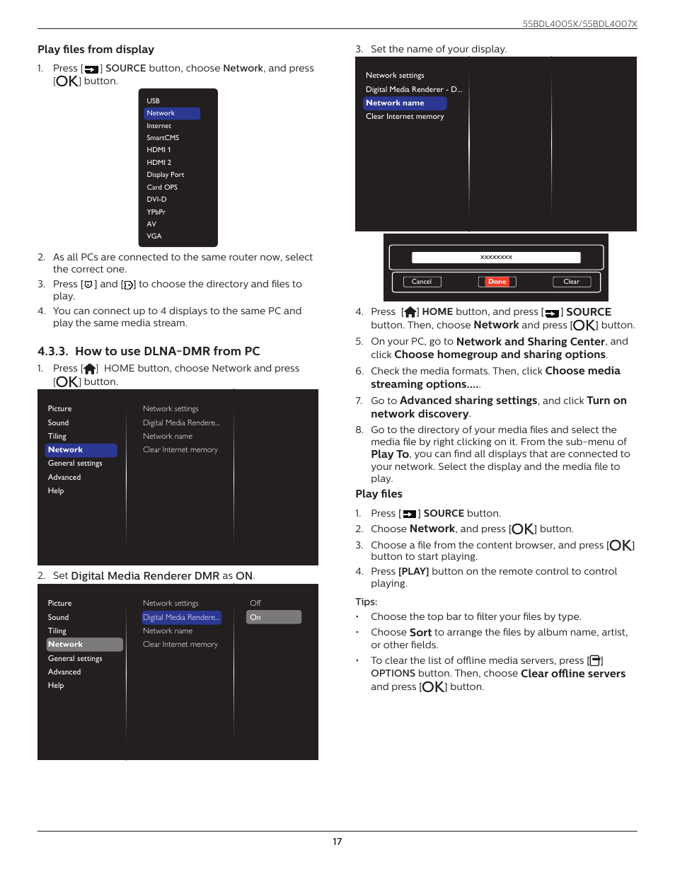 How to use dlna-dmr from pc | Philips X-Line 55BDL4007X 55" Full HD Video Wall Display User Manual | Page 28 / 49