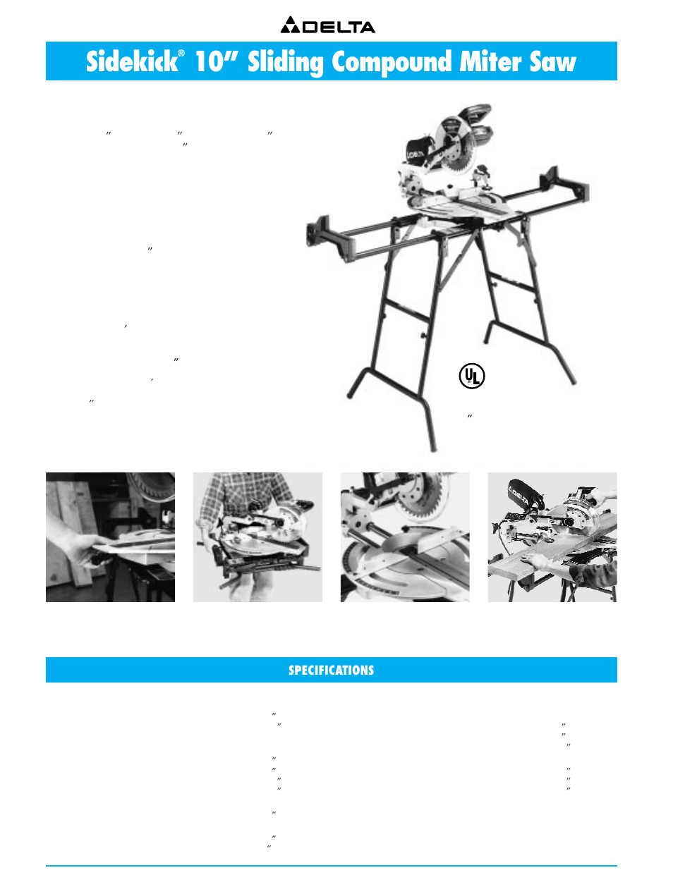 Sidekick 10" sliding compound miter saw with stand, Sidekick, 10” sliding compound miter saw | Specifications | Delta 36-751 User Manual | Page 10 / 30