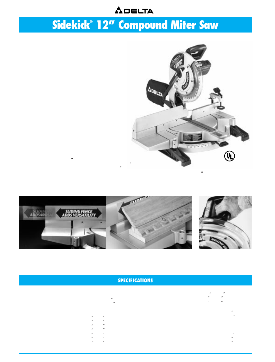 Sidekick 12” compound miter saw, Sidekick, 12” compound miter saw | Specifications | Delta 36-751 User Manual | Page 12 / 30