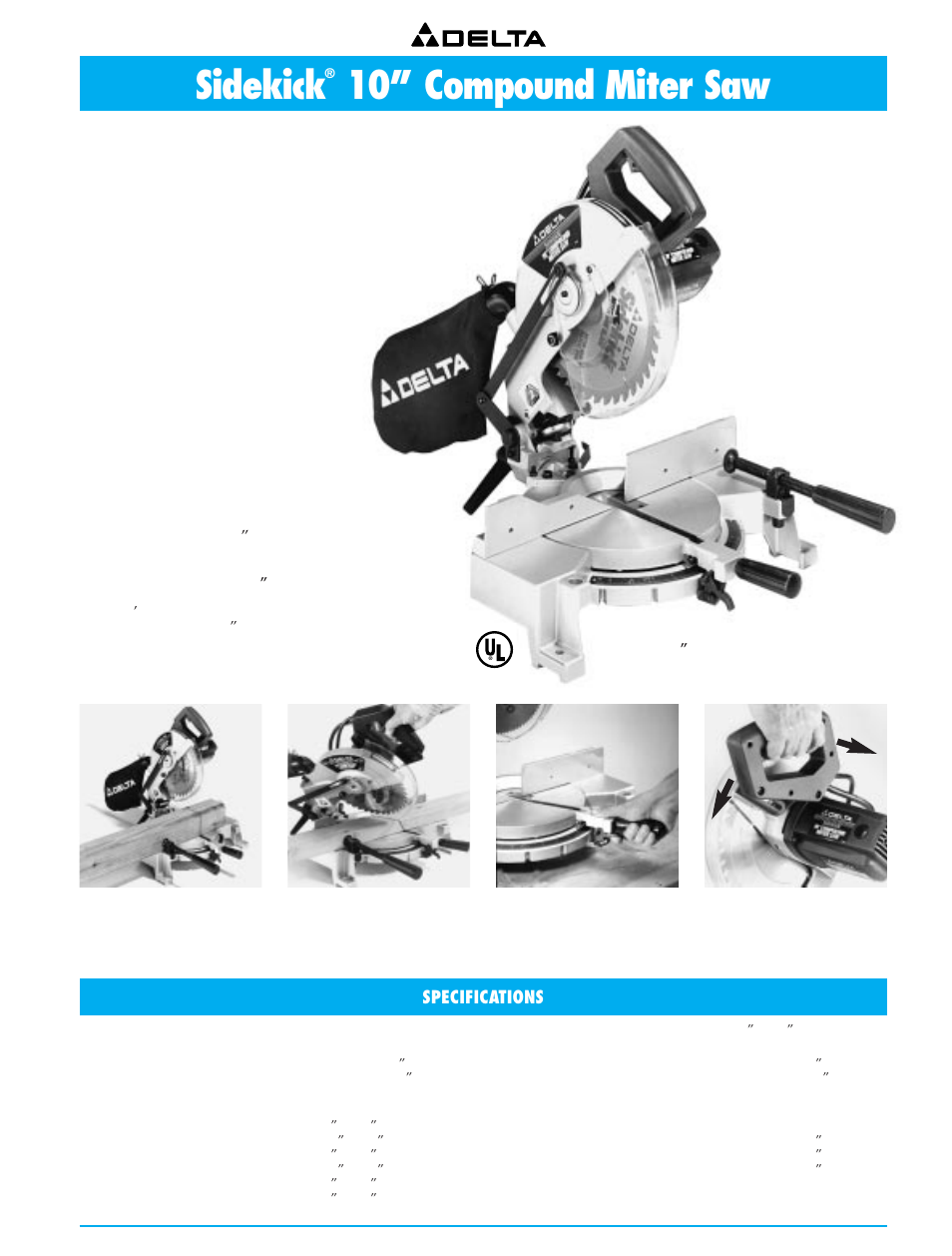 Sidekick 10” compound miter saw, Sidekick, 10” compound miter saw | Specifications | Delta 36-751 User Manual | Page 13 / 30