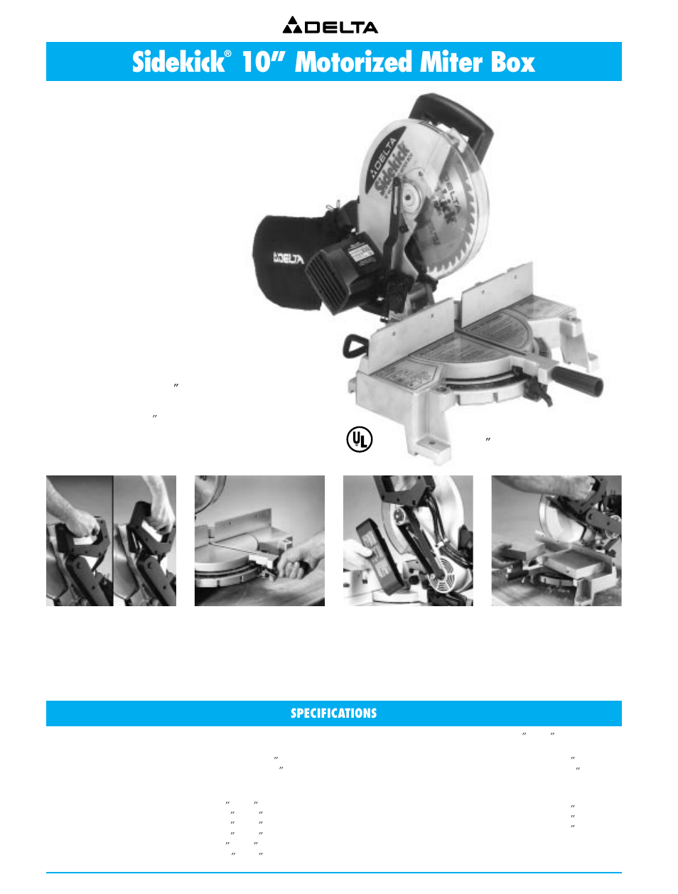 Sidekick 10” motorized miter box, Sidekick, 10” motorized miter box | Specifications | Delta 36-751 User Manual | Page 14 / 30