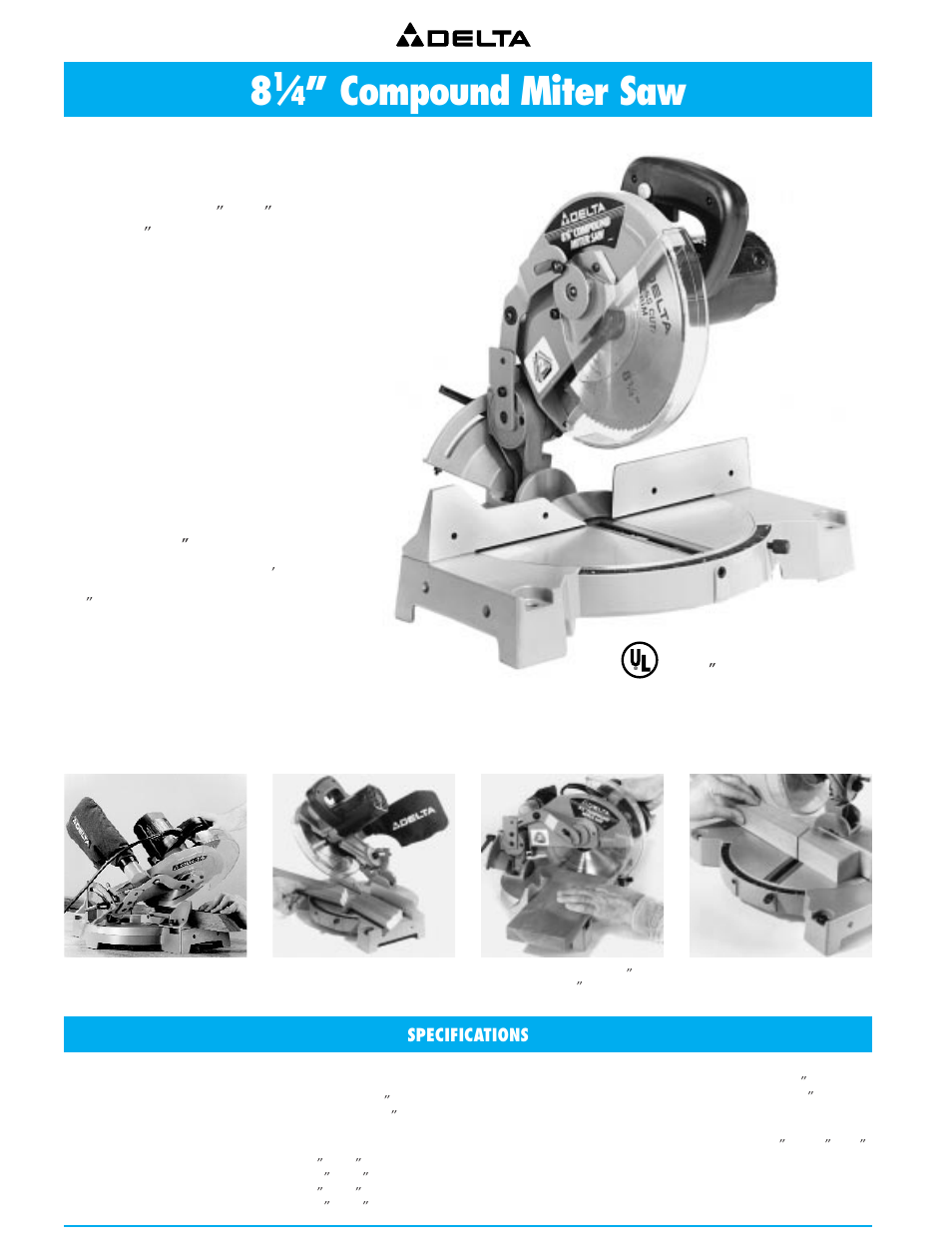 8 1/4” compound miter saw, Compound miter saw, The straightforward answer to angle cutting | Specifications | Delta 36-751 User Manual | Page 18 / 30