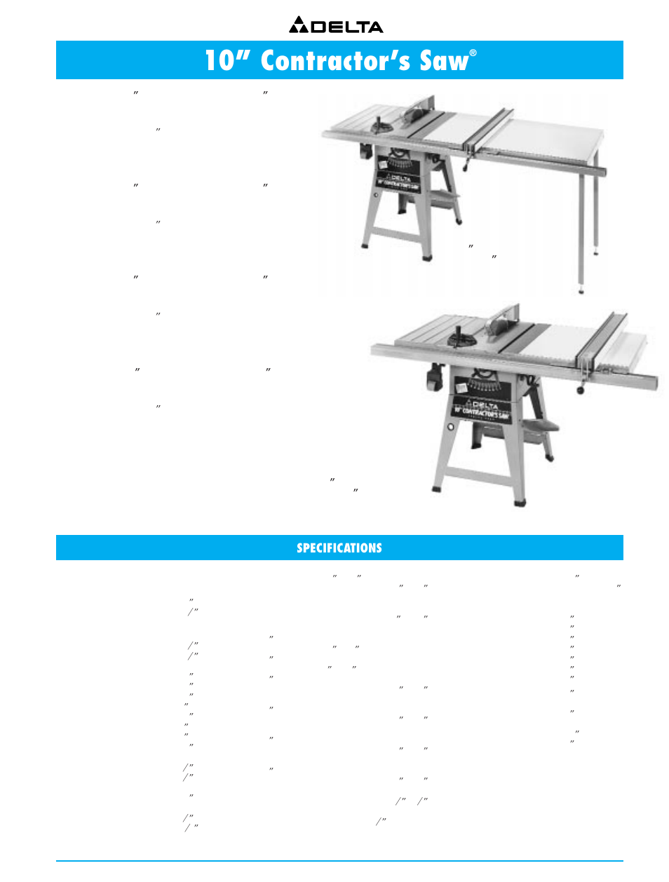 10” contractor’s saw, Specifications | Delta 36-751 User Manual | Page 3 / 30