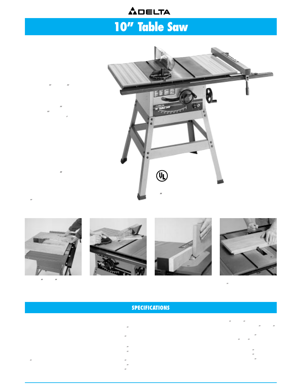 10” table saw, Accuracy, Specifications | Delta 36-751 User Manual | Page 5 / 30