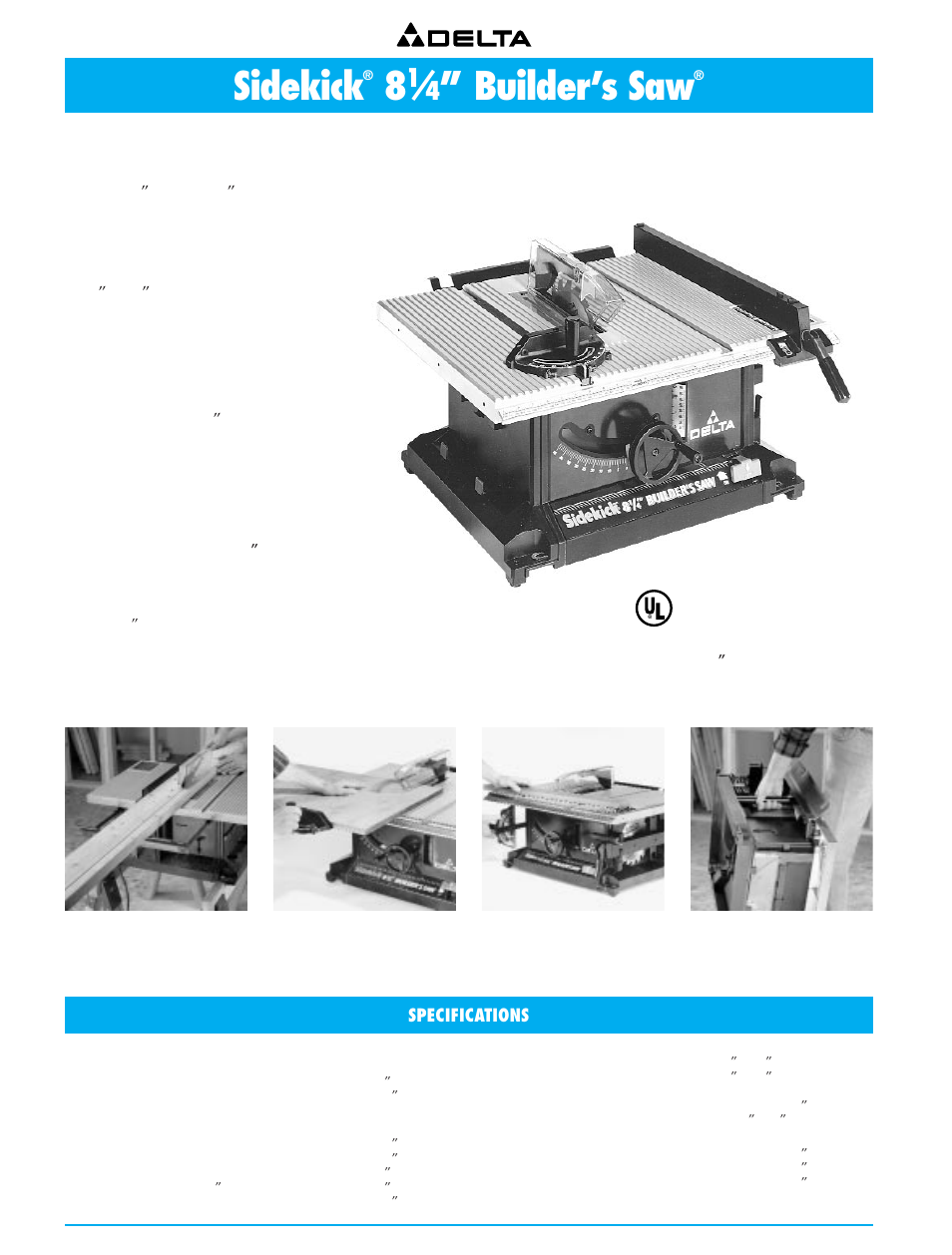 Sidekick 8 1/4" builders saw, Sidekick, Builder’s saw | The builder’s saw that’s got it all, Specifications | Delta 36-751 User Manual | Page 6 / 30