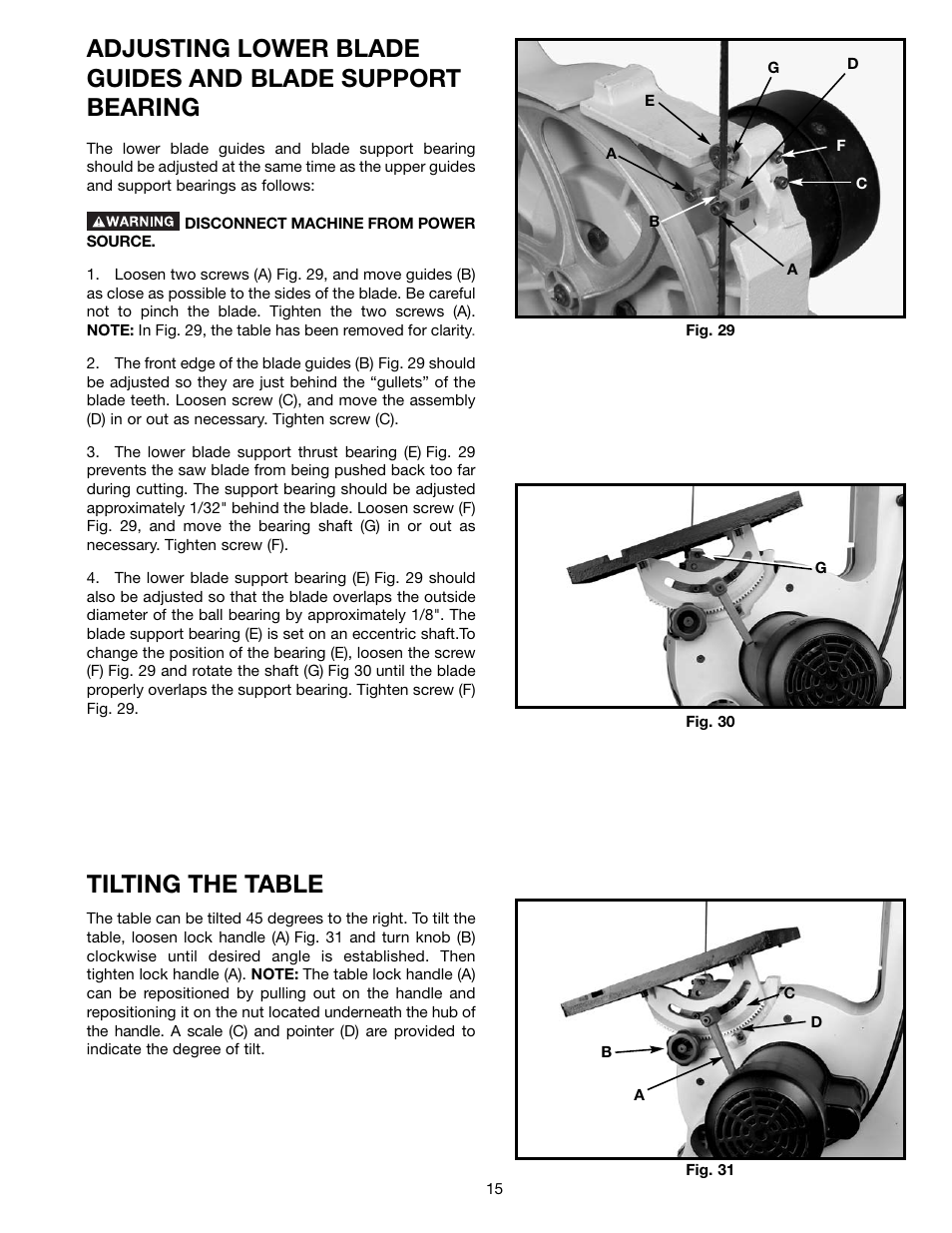 Tilting the table | Delta BS150LS User Manual | Page 15 / 25