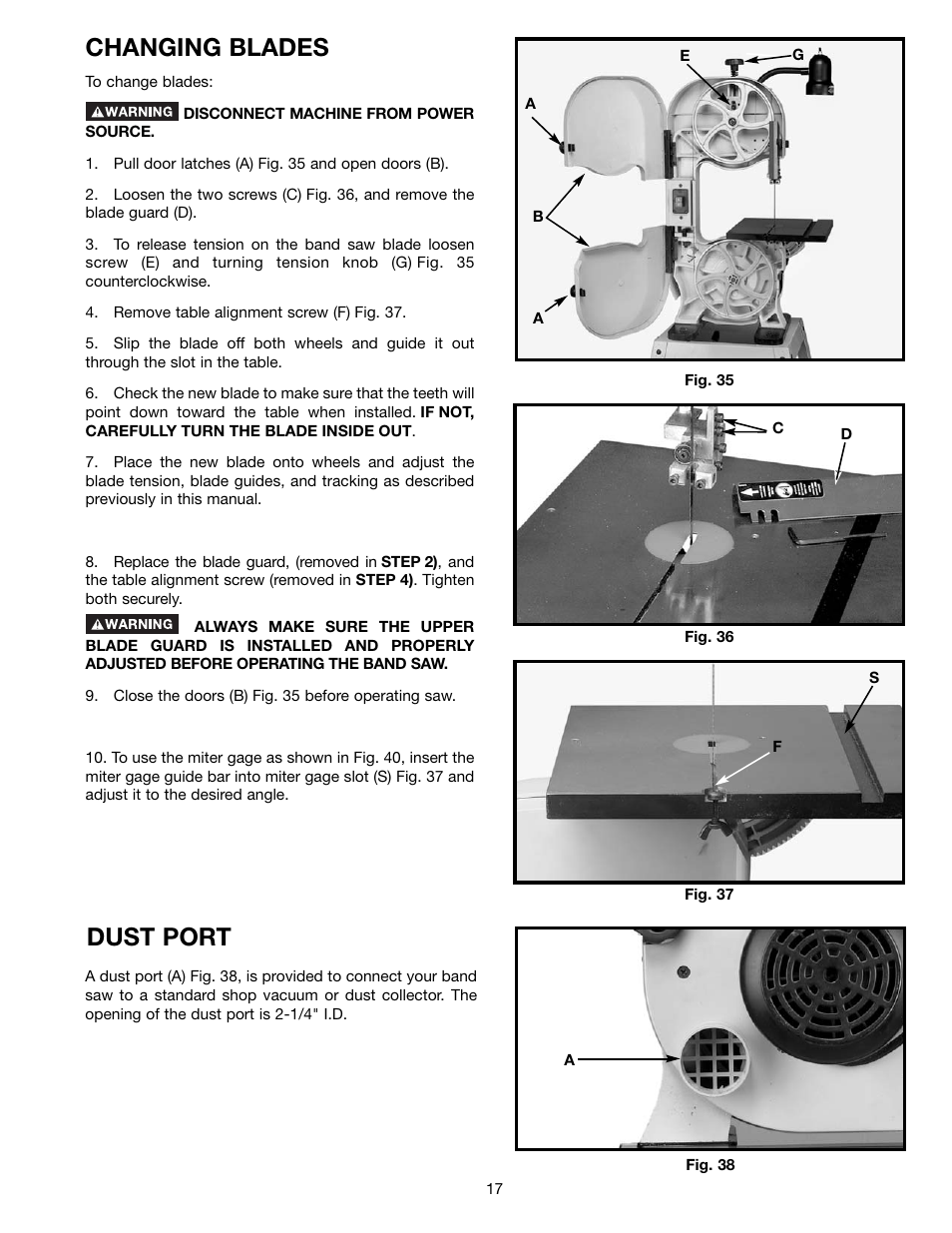 Changing blades, Dust port | Delta BS150LS User Manual | Page 17 / 25