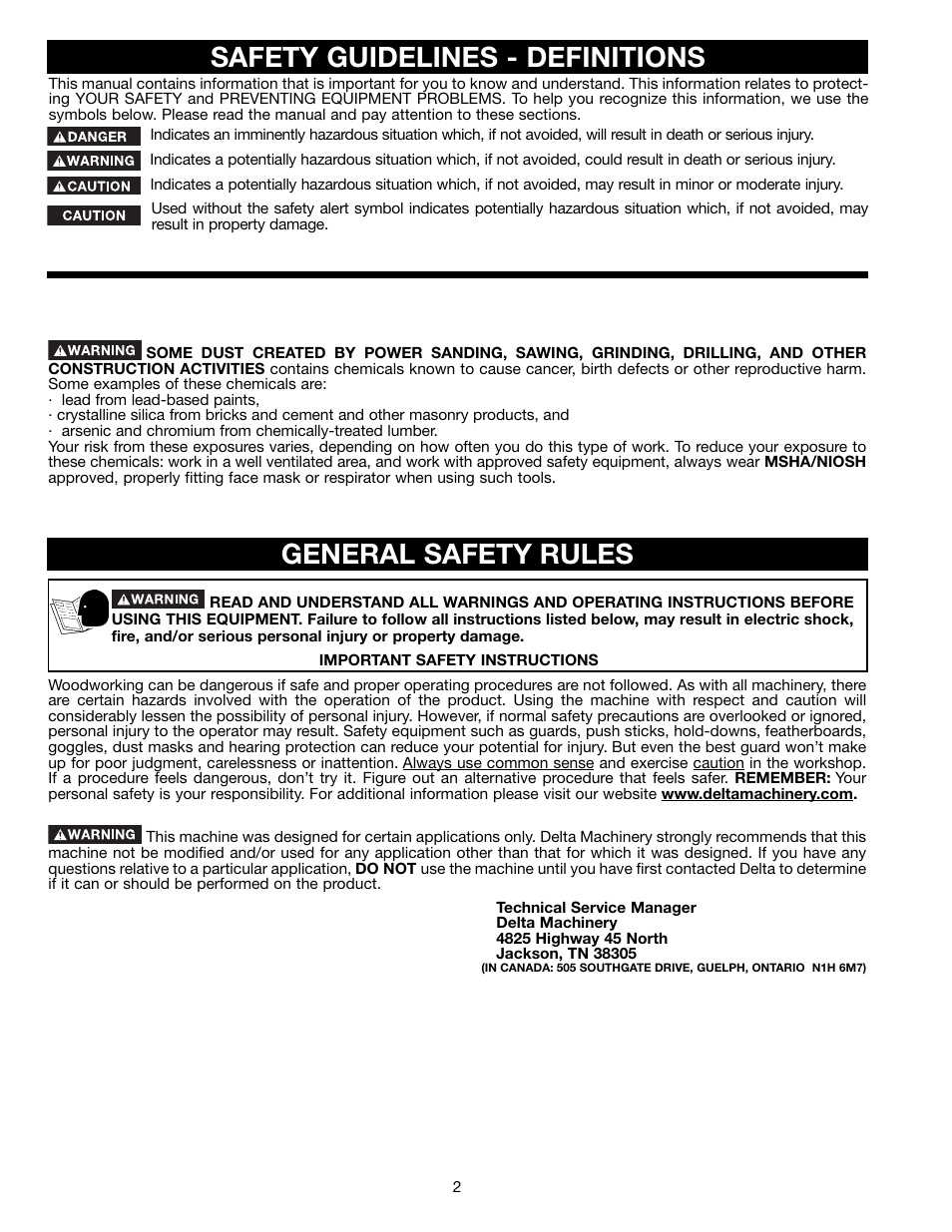 Safety guidelines - definitions, General safety rules | Delta BS150LS User Manual | Page 2 / 25