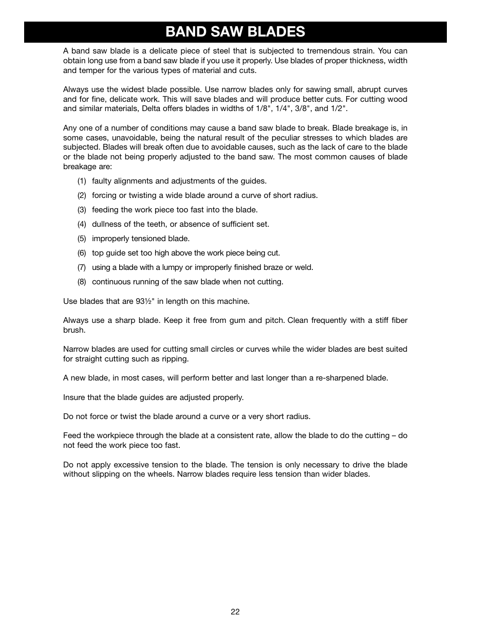 Band saw blades | Delta BS150LS User Manual | Page 22 / 25