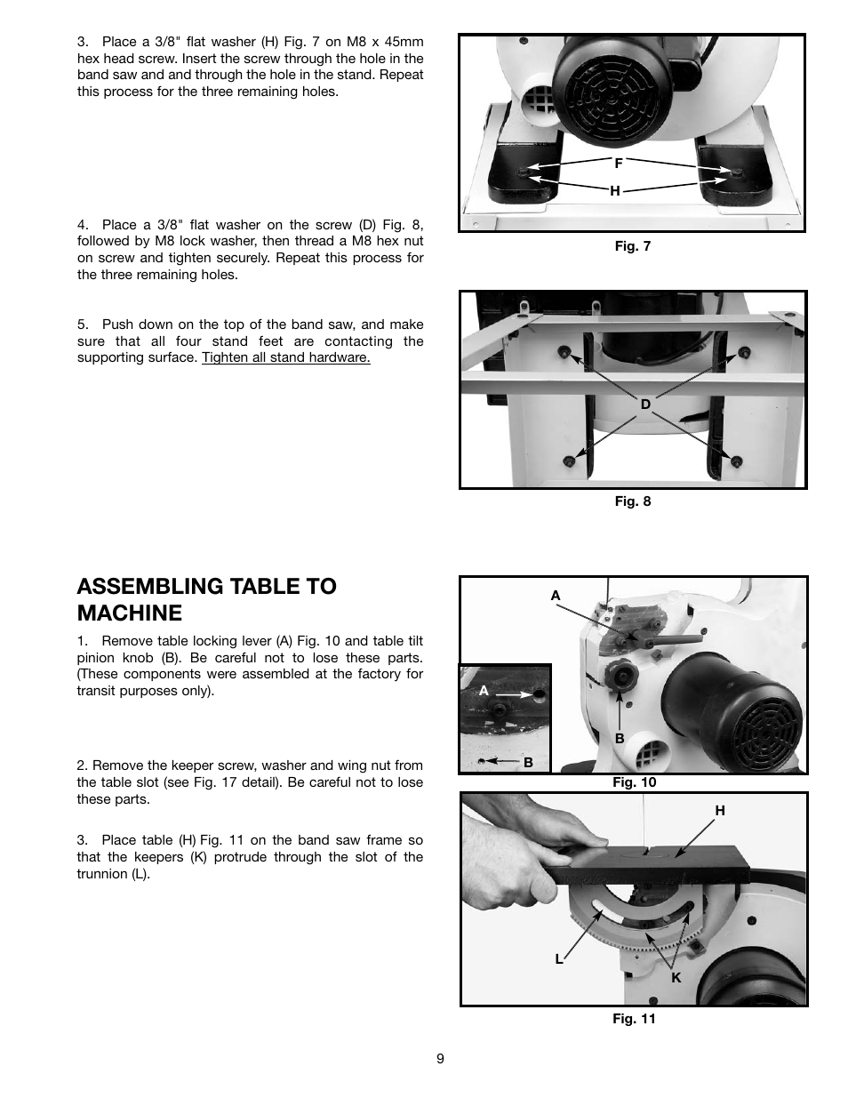 Assembling table to machine | Delta BS150LS User Manual | Page 9 / 25