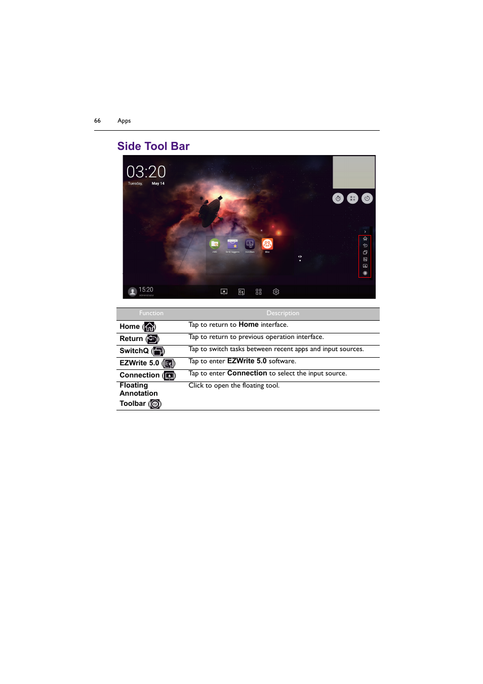 Side tool bar | BenQ RM8602K 86" Class 4K UHD Educational Touchscreen LED Display User Manual | Page 66 / 81