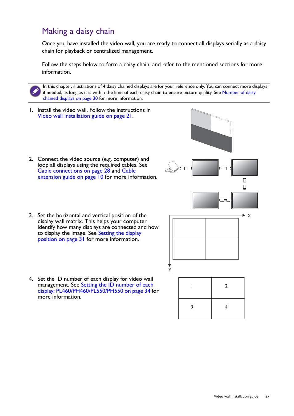 Making a daisy chain | BenQ RM8602K 86" Class 4K UHD Educational Touchscreen LED Display User Manual | Page 27 / 107
