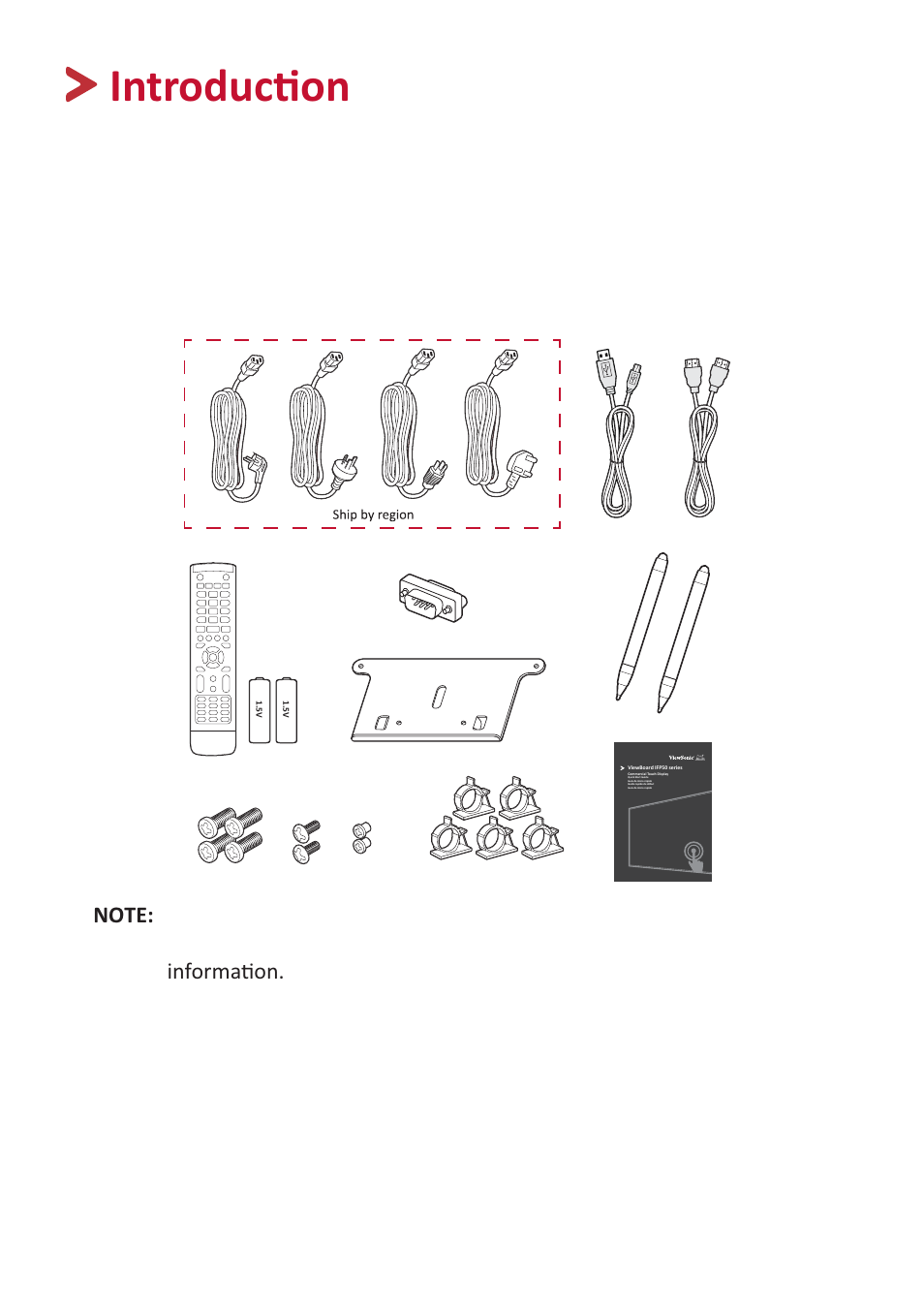 Ŷƚƌžěƶđɵžŷ, Package contents | VIEWSONIC ViewBoard 55" UHD 4K Interactive Display User Manual | Page 9 / 139