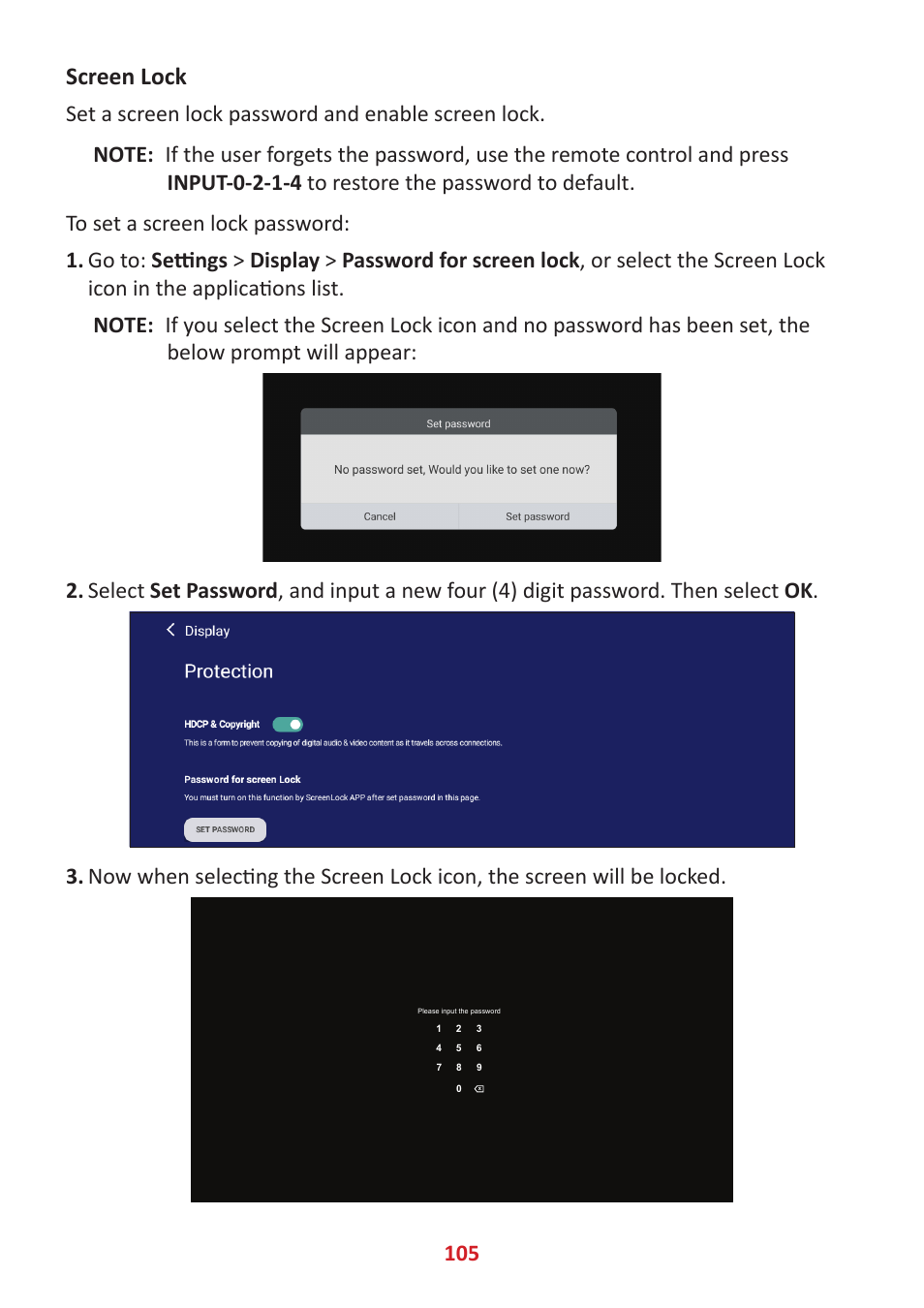 Screen lock | VIEWSONIC ViewBoard IFP8662 86" 4K Interactive Display User Manual | Page 105 / 142