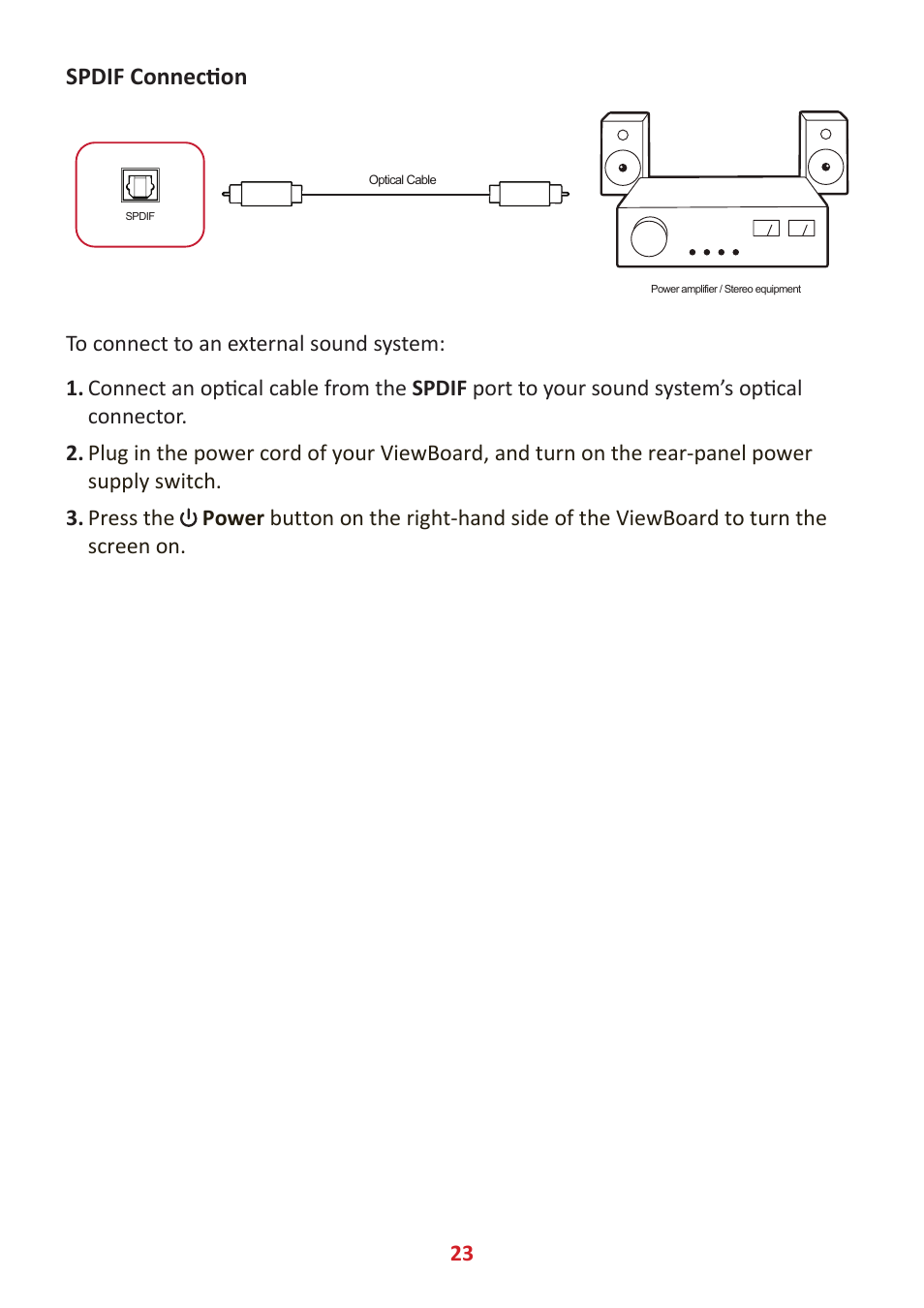 Spdif connection | VIEWSONIC ViewBoard IFP8662 86" 4K Interactive Display User Manual | Page 23 / 142