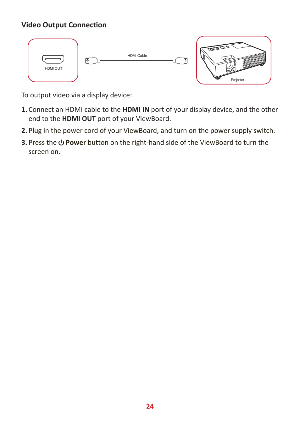 Video output connection | VIEWSONIC ViewBoard IFP8662 86" 4K Interactive Display User Manual | Page 24 / 142