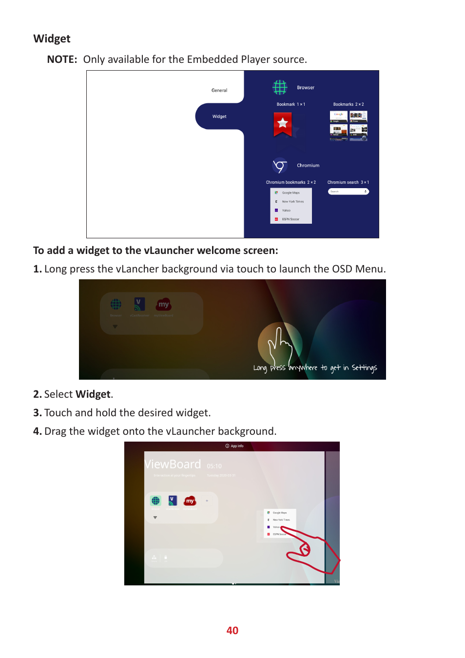 Widget | VIEWSONIC ViewBoard IFP8662 86" 4K Interactive Display User Manual | Page 40 / 142