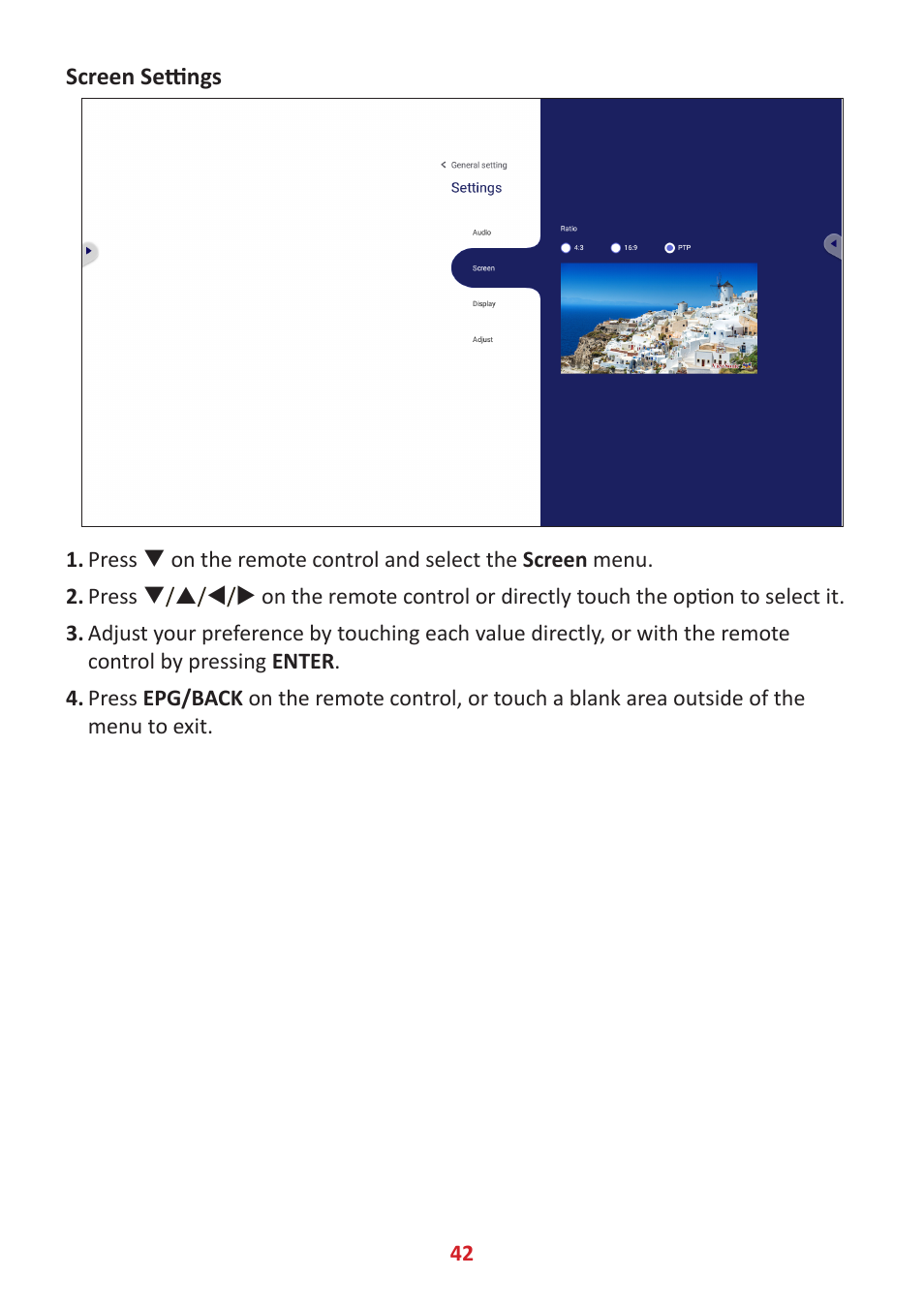 Screen settings | VIEWSONIC ViewBoard IFP8662 86" 4K Interactive Display User Manual | Page 42 / 142