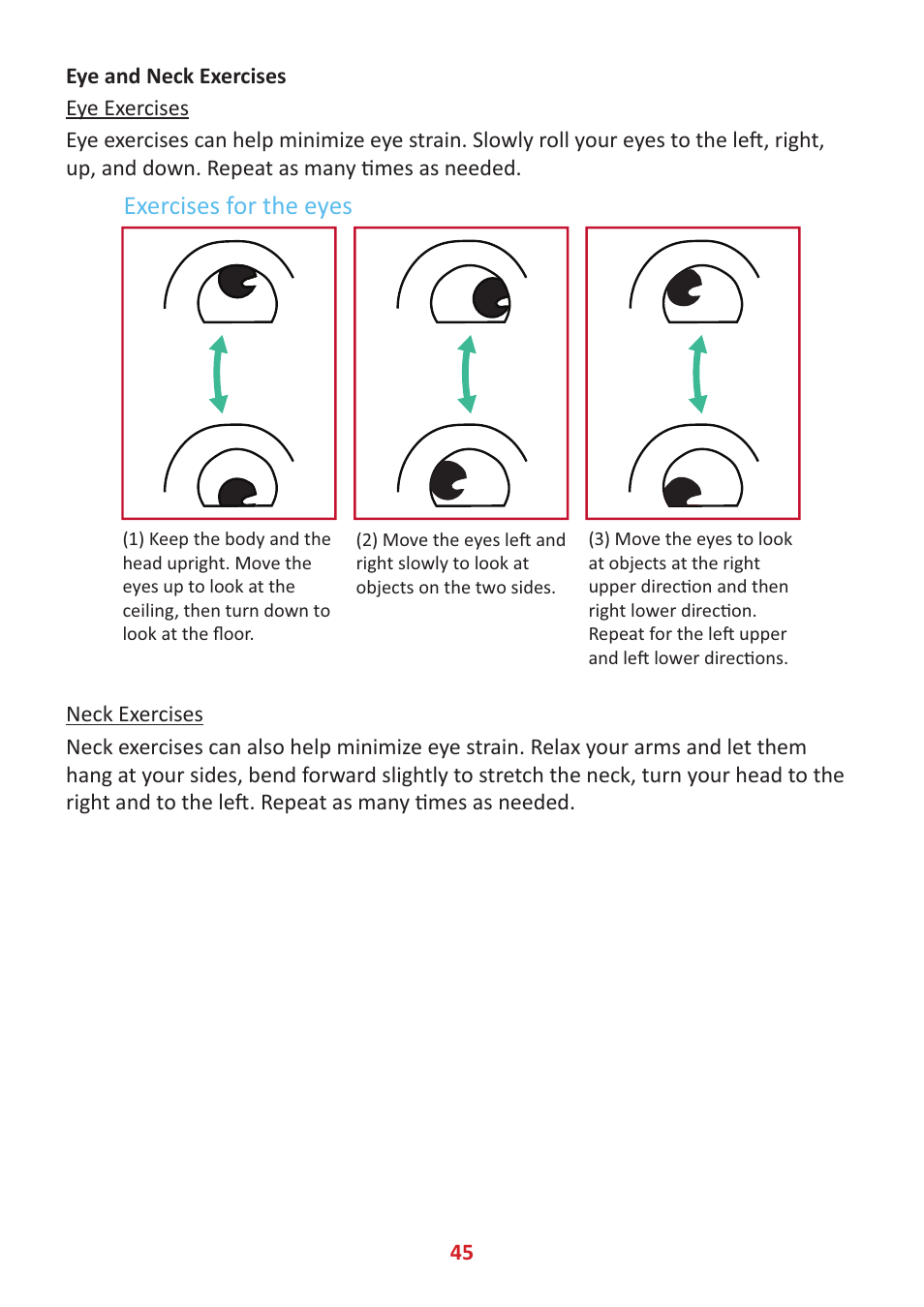Exercises for the eyes | VIEWSONIC ViewBoard IFP8662 86" 4K Interactive Display User Manual | Page 45 / 142