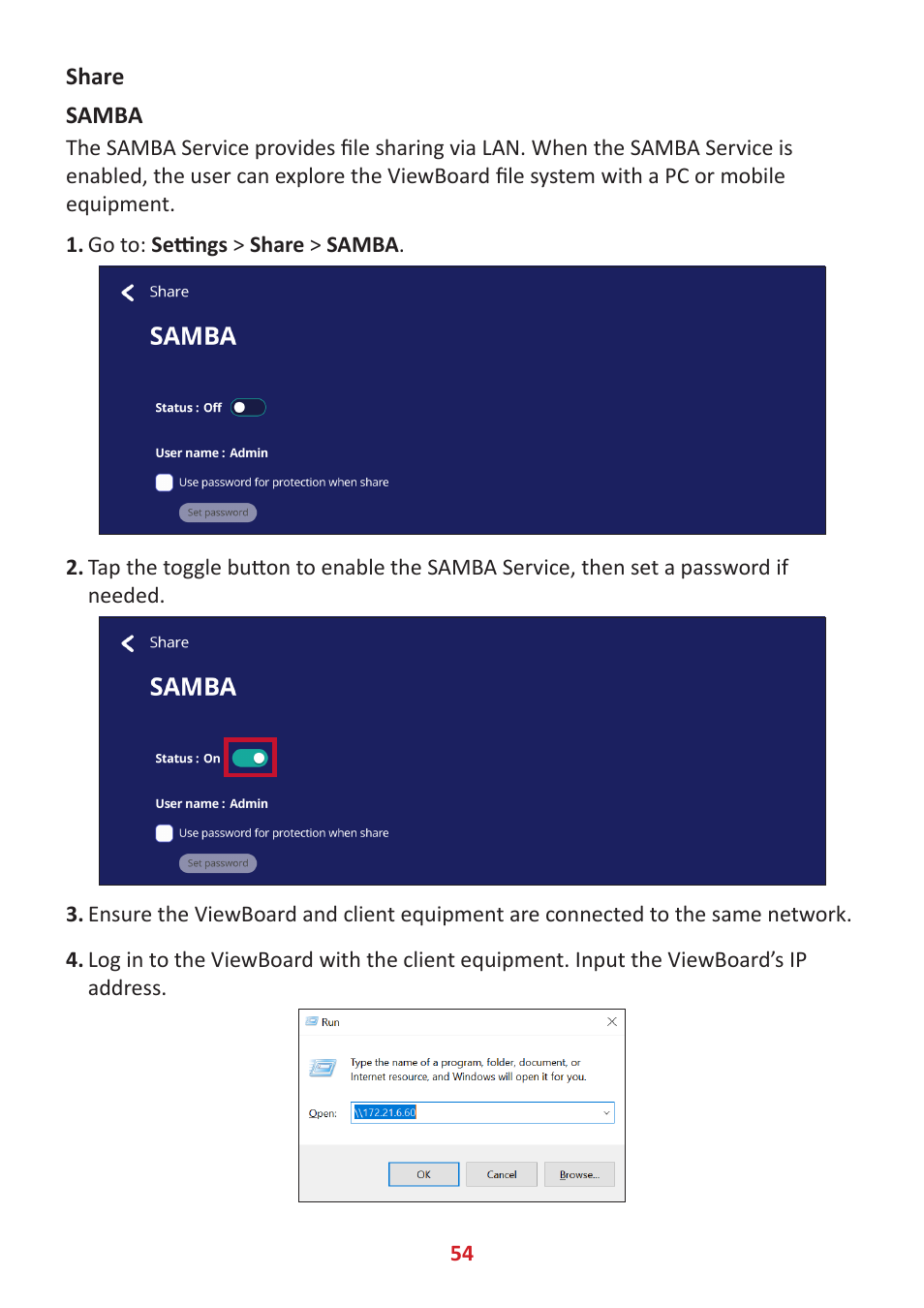 Share | VIEWSONIC ViewBoard IFP8662 86" 4K Interactive Display User Manual | Page 54 / 142