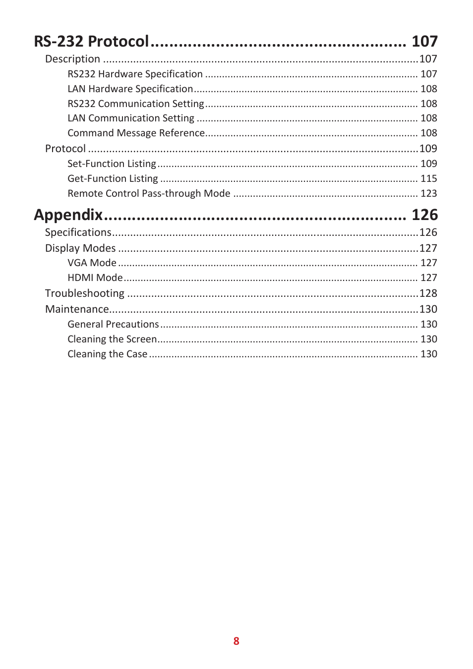 Rs-232 protocol, Appendix | VIEWSONIC ViewBoard IFP8662 86" 4K Interactive Display User Manual | Page 8 / 142
