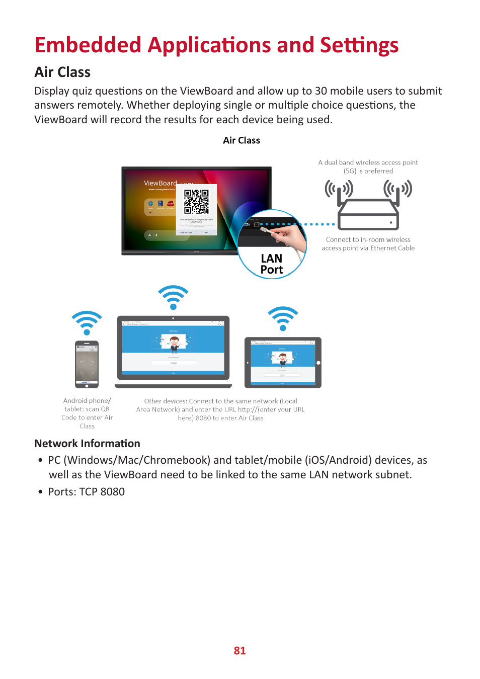 Embedded applications and settings, Air class | VIEWSONIC ViewBoard IFP8662 86" 4K Interactive Display User Manual | Page 81 / 142