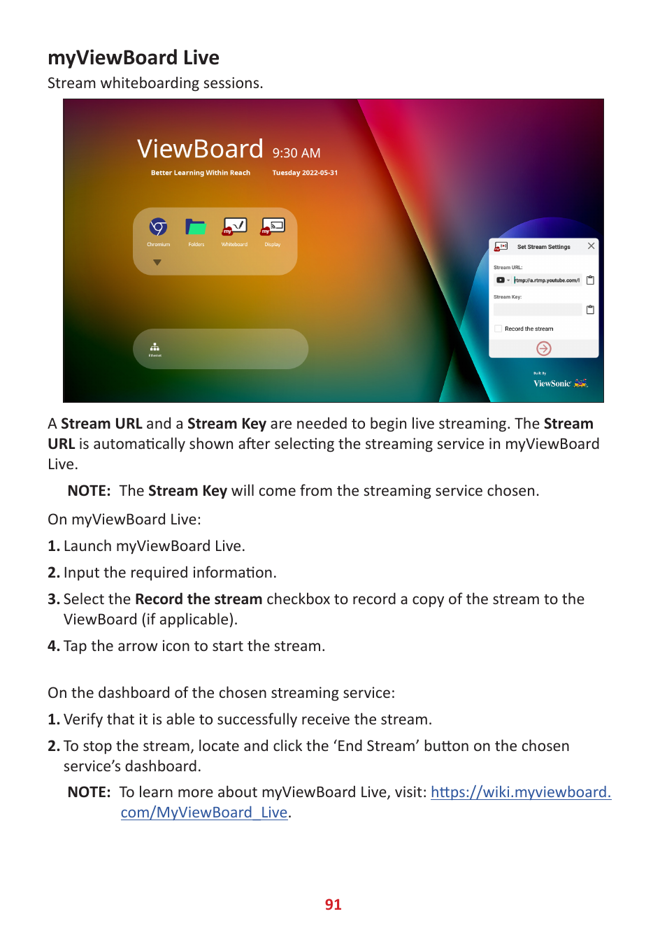 Myviewboard live | VIEWSONIC ViewBoard IFP8662 86" 4K Interactive Display User Manual | Page 91 / 142