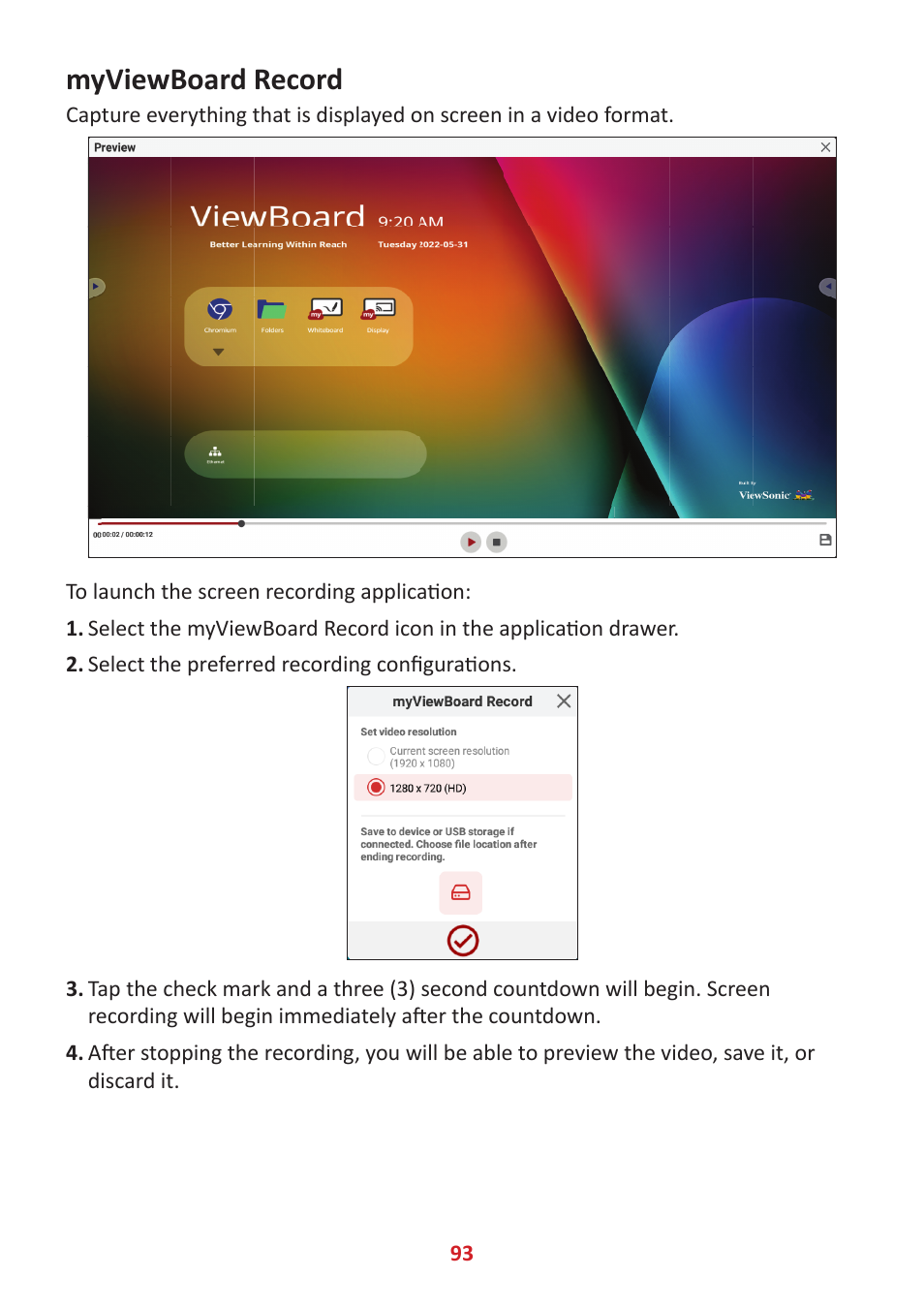 Myviewboard record | VIEWSONIC ViewBoard IFP8662 86" 4K Interactive Display User Manual | Page 93 / 142