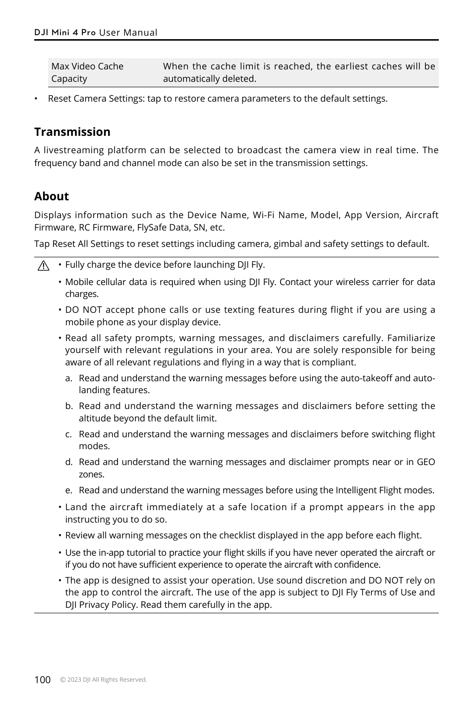 Transmission, About | DJI Mini 4 Pro Drone Fly More Combo Plus with RC 2 Controller User Manual | Page 100 / 116