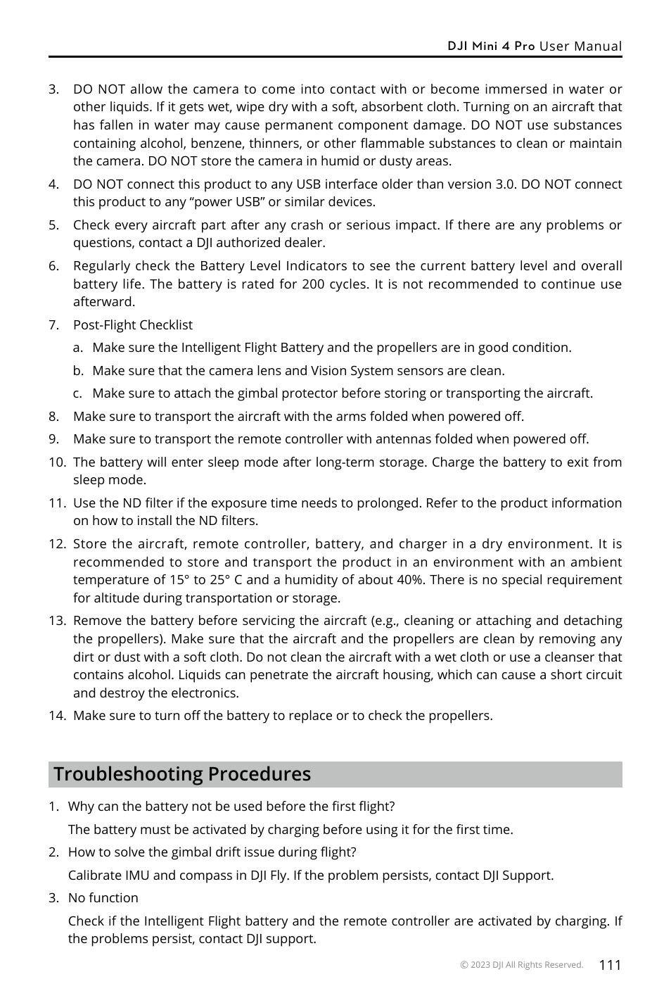 Troubleshooting procedures | DJI Mini 4 Pro Drone Fly More Combo Plus with RC 2 Controller User Manual | Page 111 / 116