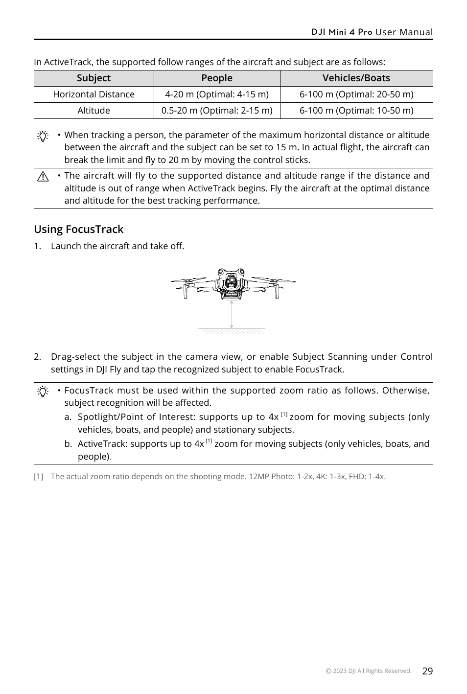 Using focustrack | DJI Mini 4 Pro Drone Fly More Combo Plus with RC 2 Controller User Manual | Page 29 / 116