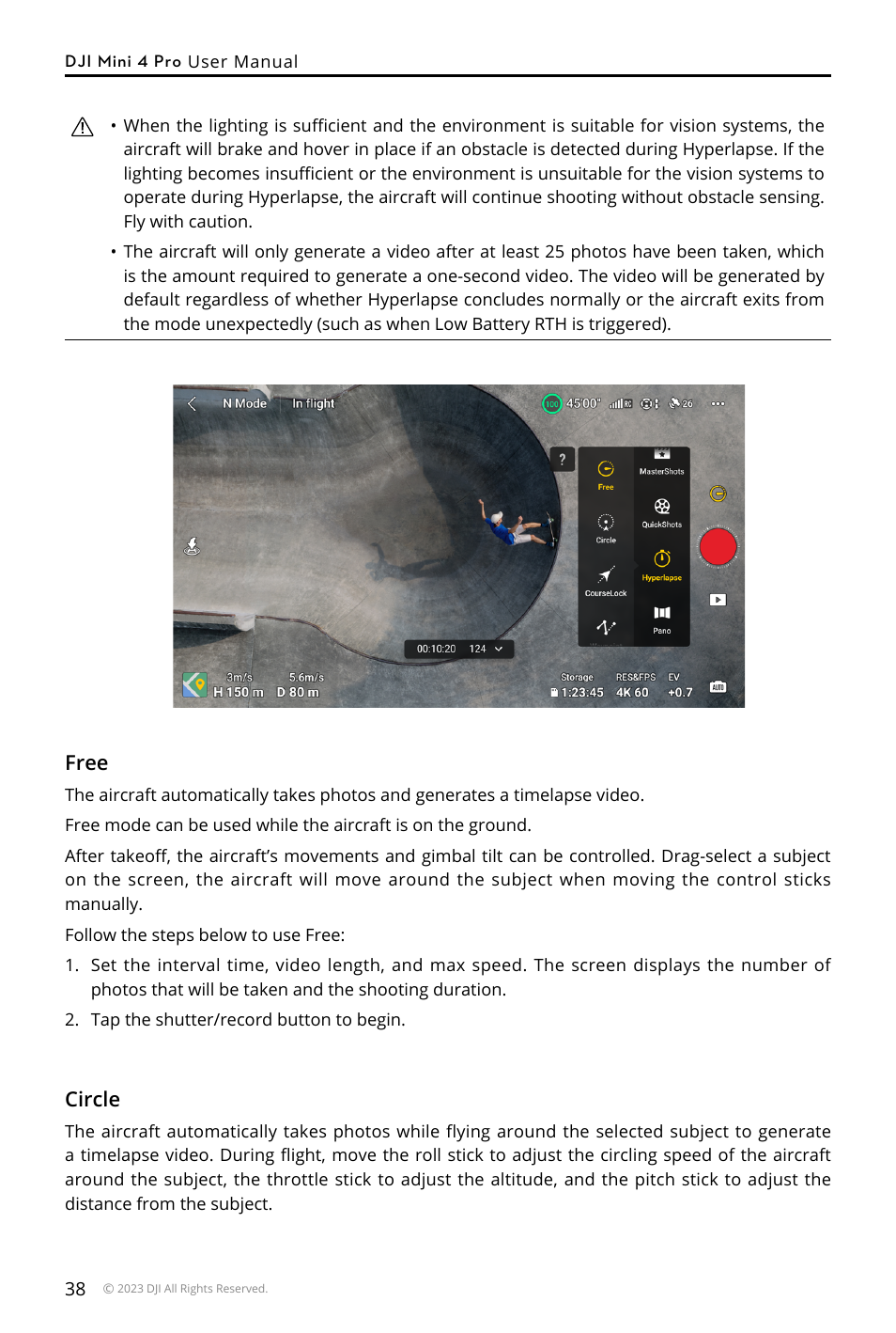Free, Circle | DJI Mini 4 Pro Drone Fly More Combo Plus with RC 2 Controller User Manual | Page 38 / 116